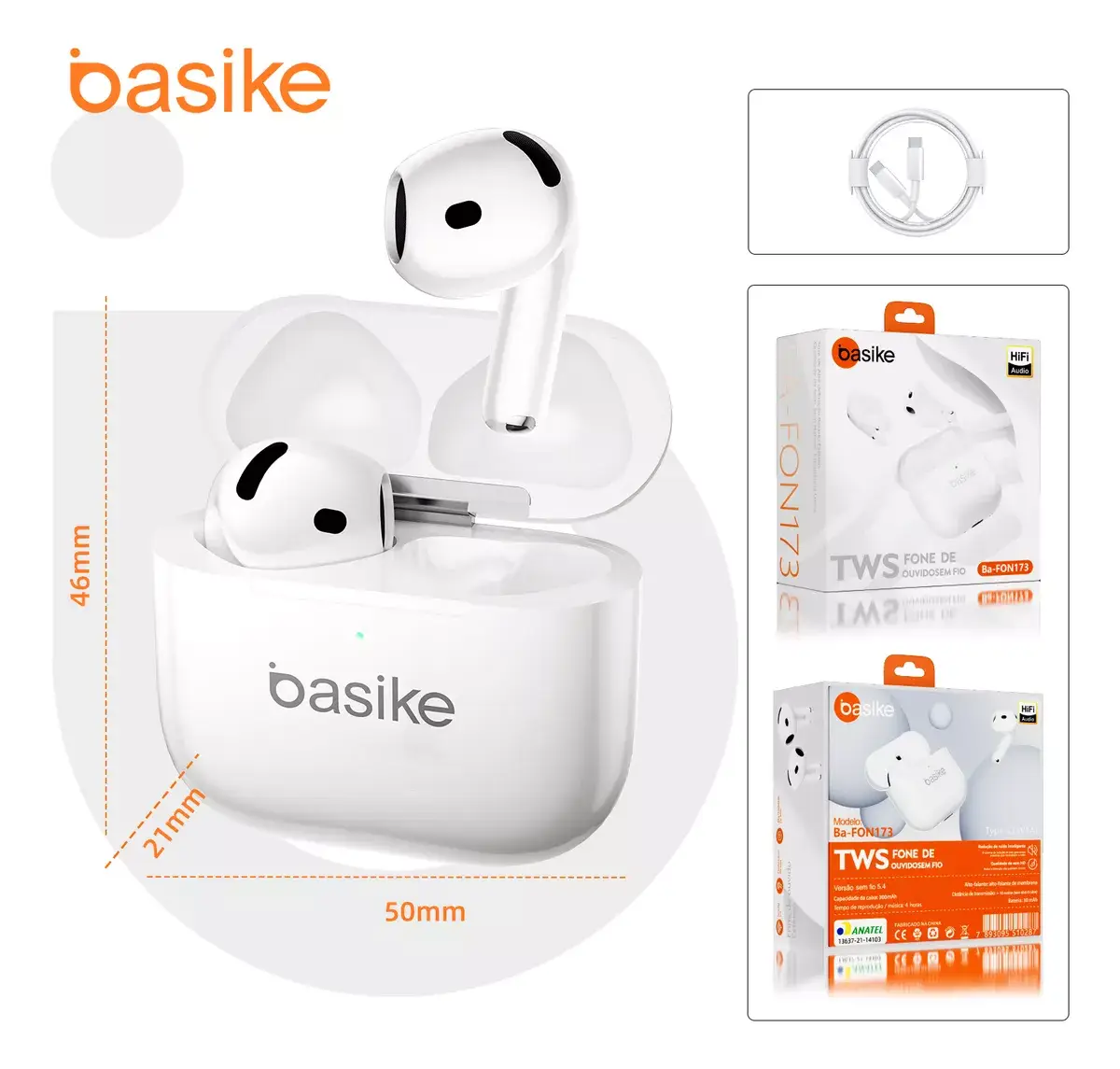 Fone De Ouvido TWS Bluetooth Basike Stereo Intra Artiular BA-FON173 - Imagem 4