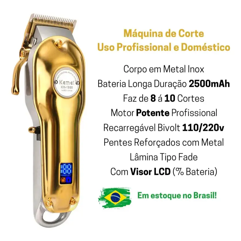 Máquina de Cortar Cabelo Elétrica Kemei KM-1986 com Corpo Metálico Completo, Ajustável e Recarregável - Imagem 4