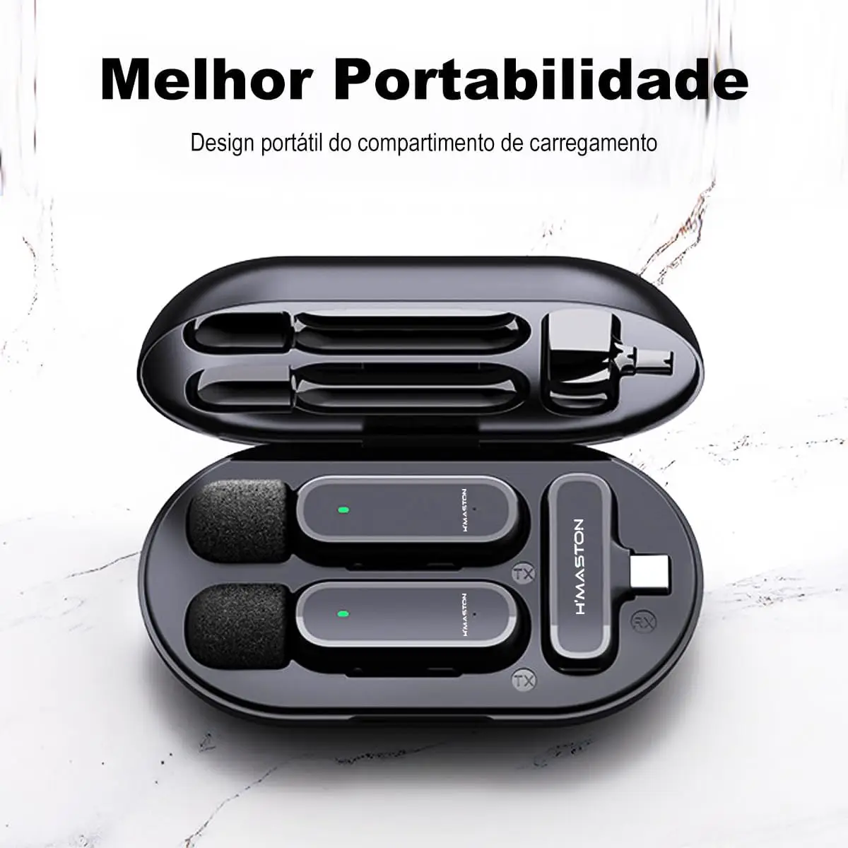 Microfone Lapela Sem Fio H'Maston Tipo C 3 em 1 P Gravação - Imagem 2