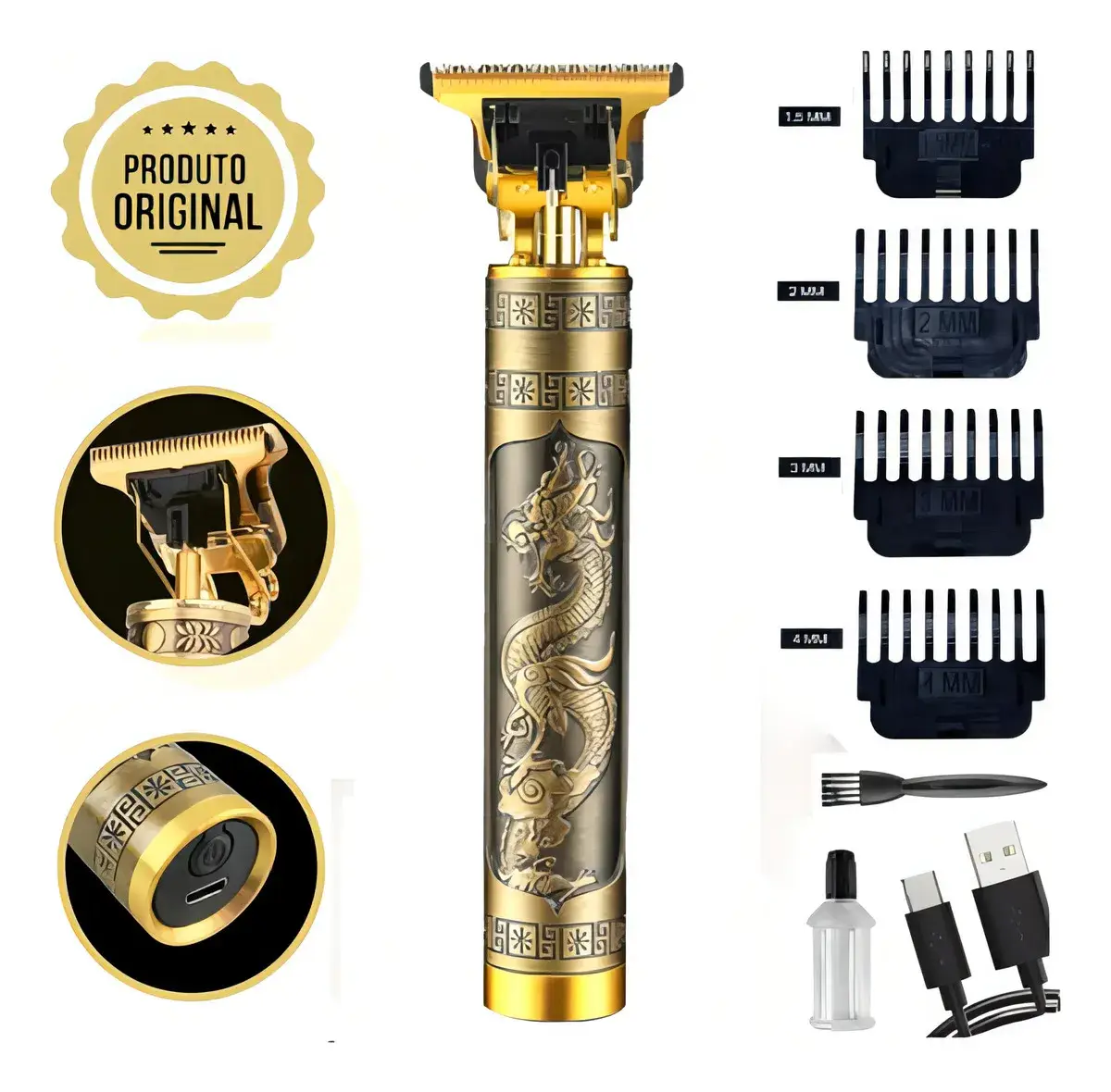 Máquina de Cortar Cabelo Barbear Acabamento Dragão Dourada - Imagem 4