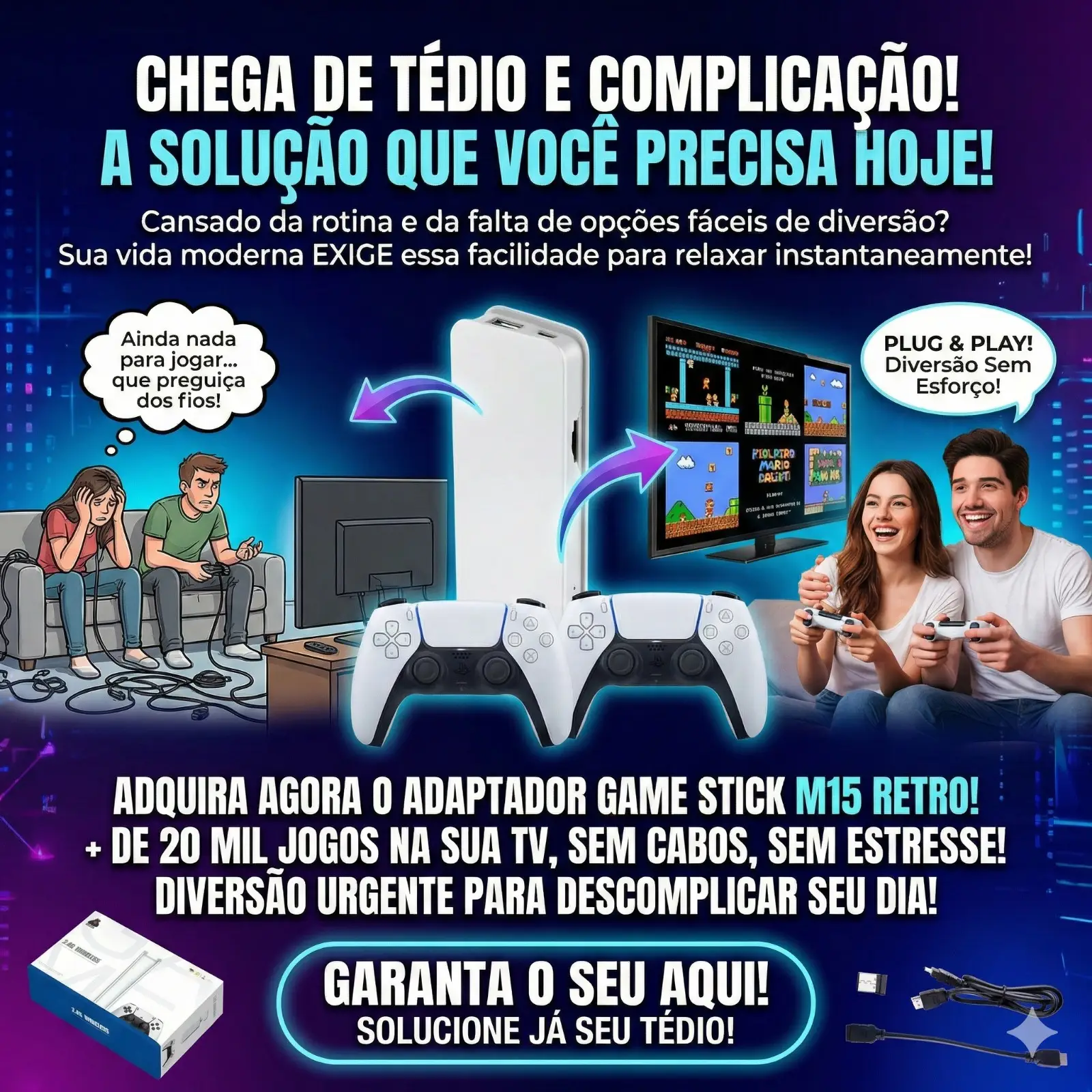 Adaptador Game Stick M15 Retro 2 Controles Vinte Mil Jogos - Imagem 5