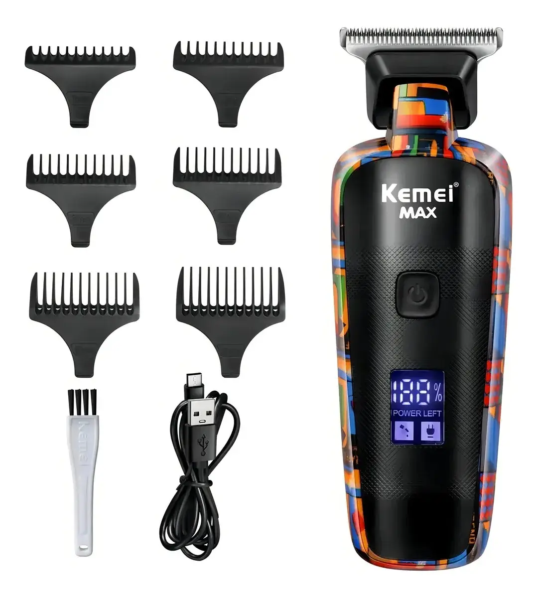 Máquina de Acabamento Cabelo Display Led Kemei Preta MAX5090