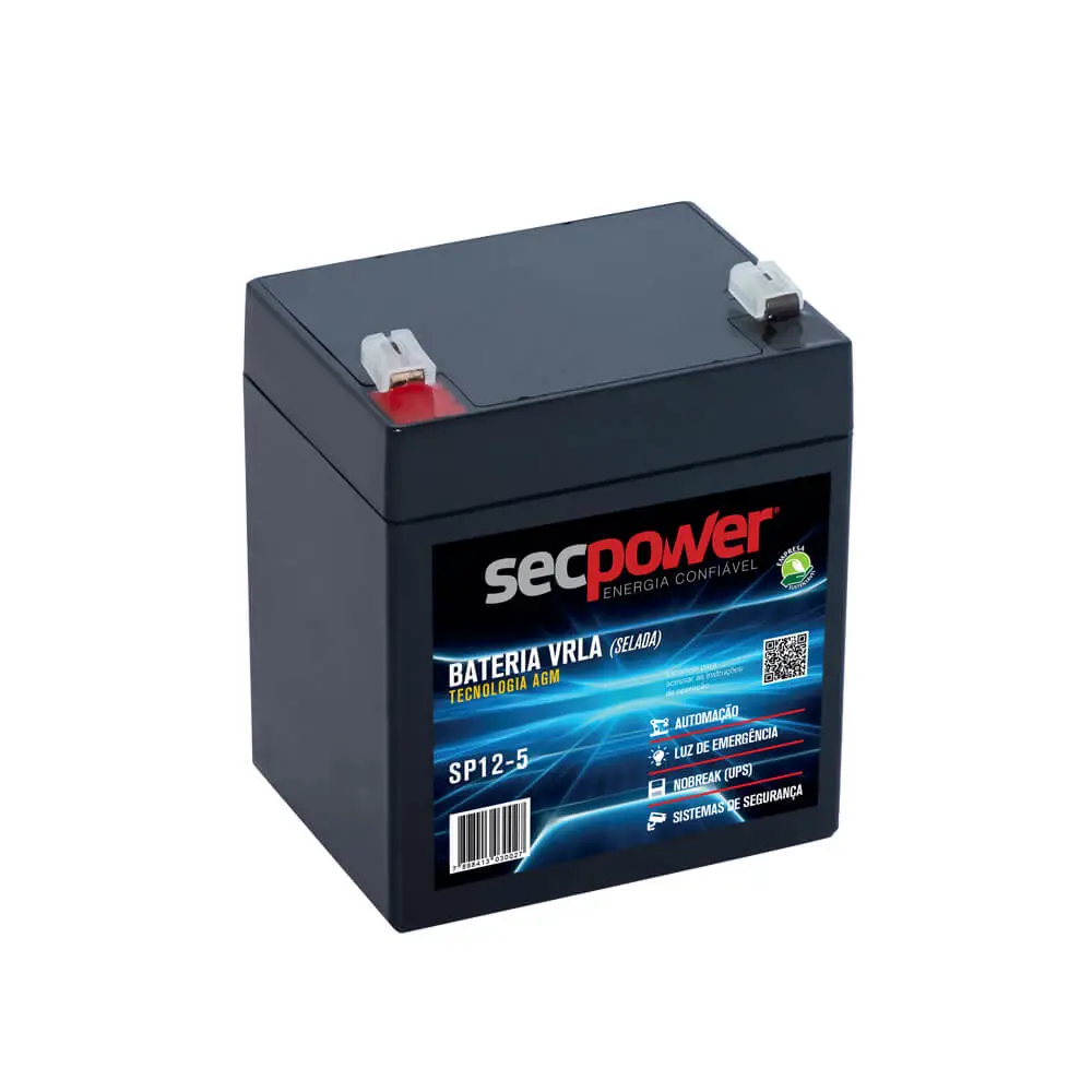 Bateria Chumbo Ácido VRLA AGM Secpower 12V/5A SP12-5
