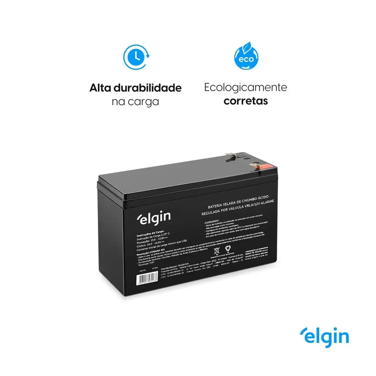 Bateria Selada de Chumbo Elgin VRLA 12V 7Ah para Alarme - Imagem 4
