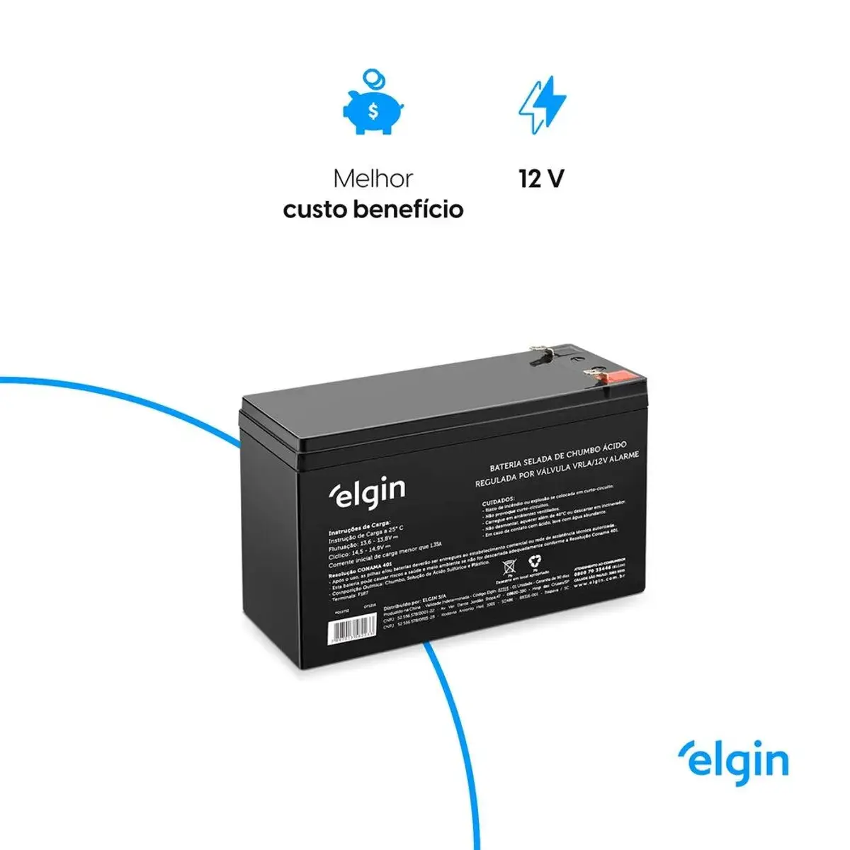 Bateria Selada de Chumbo Elgin VRLA 12V 7Ah para Alarme - Imagem 5