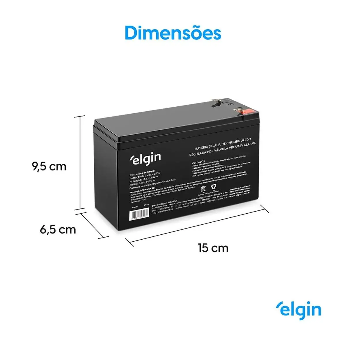 Bateria Selada de Chumbo Elgin VRLA 12V 7Ah para Alarme - Imagem 7