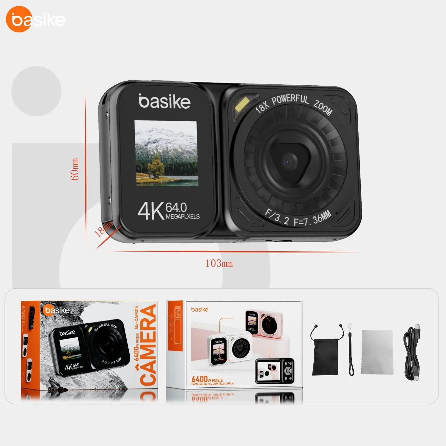 Câmera Digital Basike 4k 64MP Dual Screen Tela Dupla 18X - Imagem 2