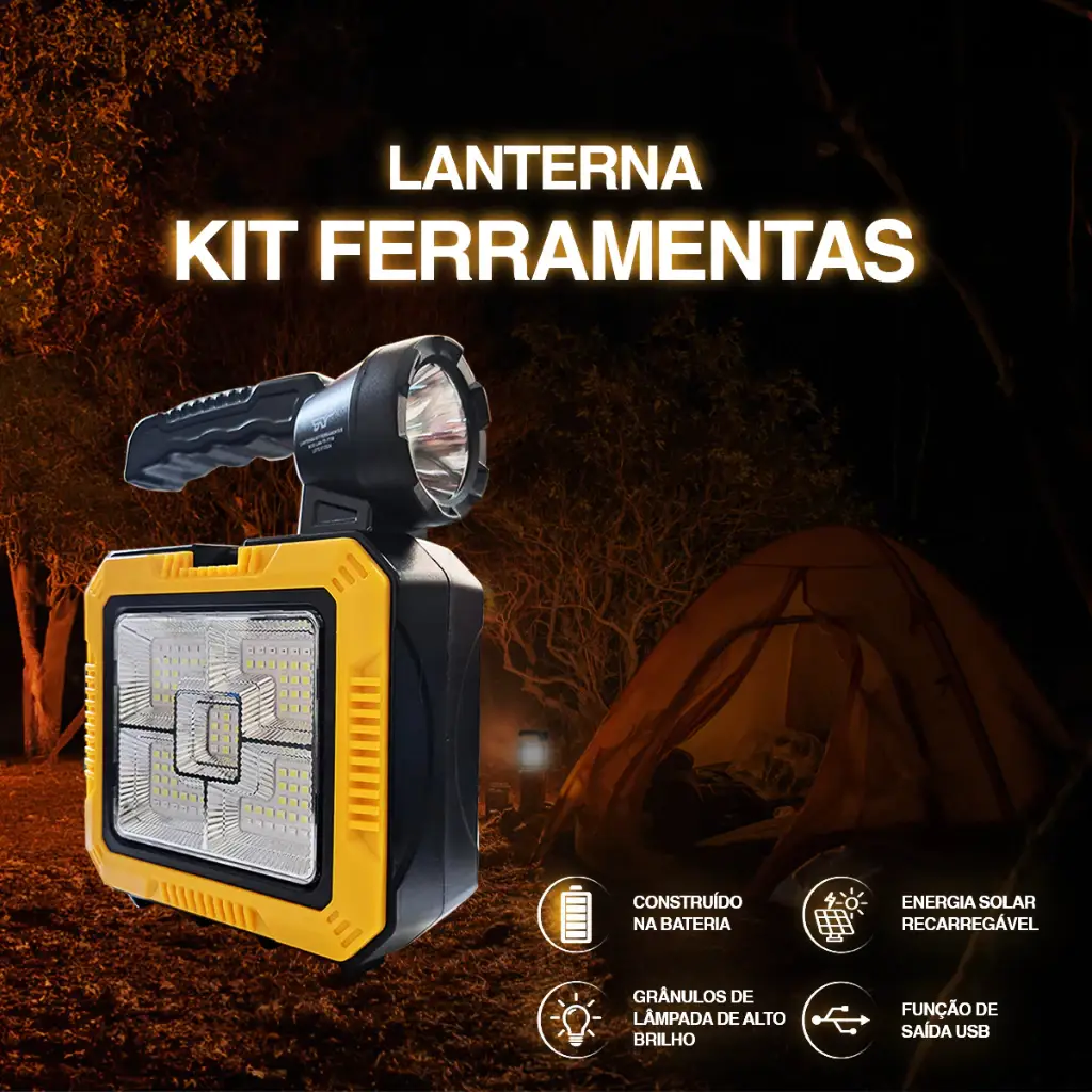 Lanterna Solar Led Com Caixa De Ferramenta Recarregável USB - Imagem 6