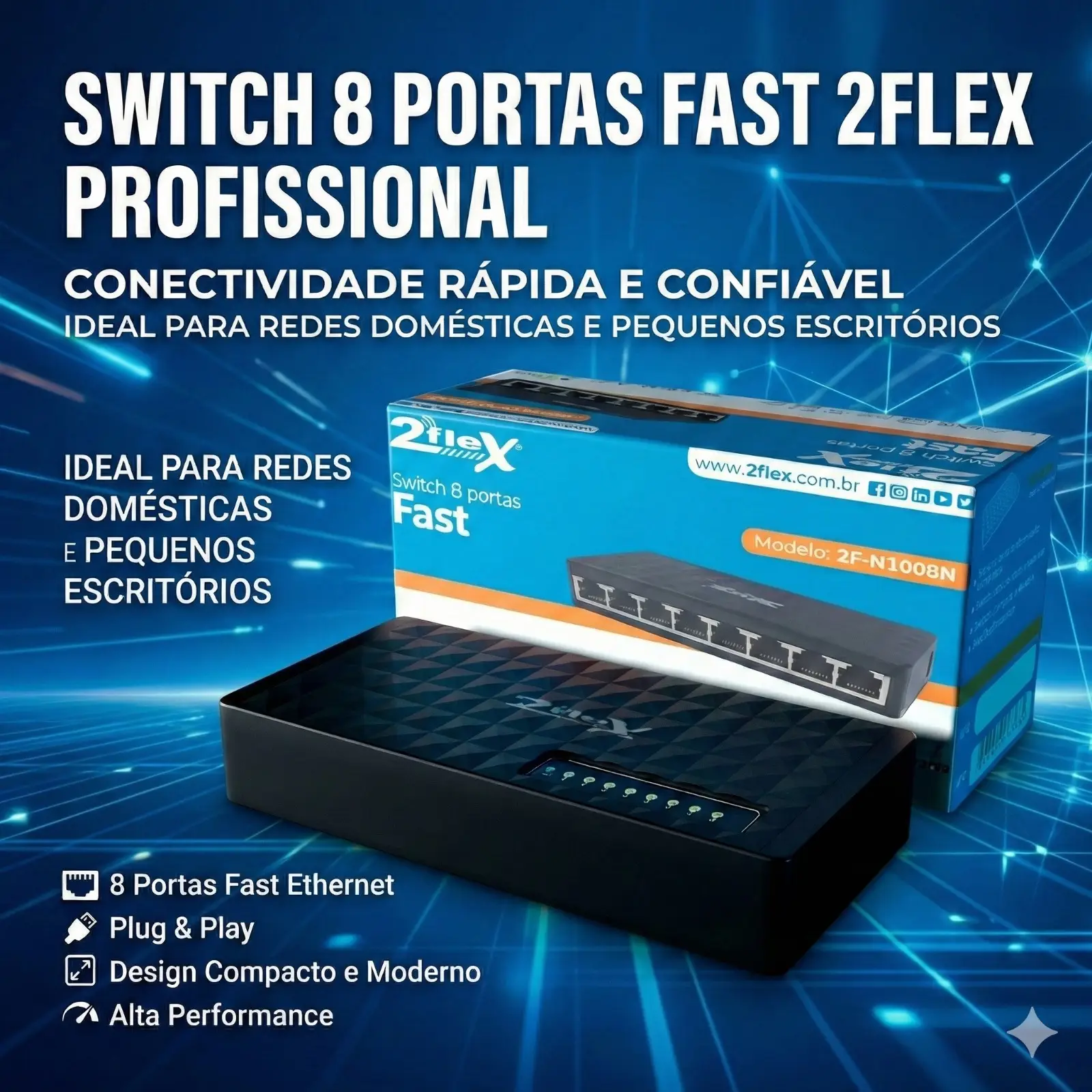 Switch 8 Portas Fast 2F-N1008N 2FLEX - Imagem 4