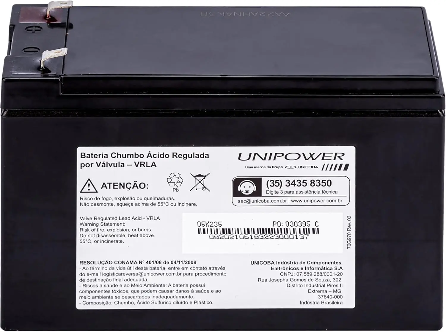 Bateria Selada Unipower 12v 9ah Alarmes Cercas Nobreak - Imagem 4