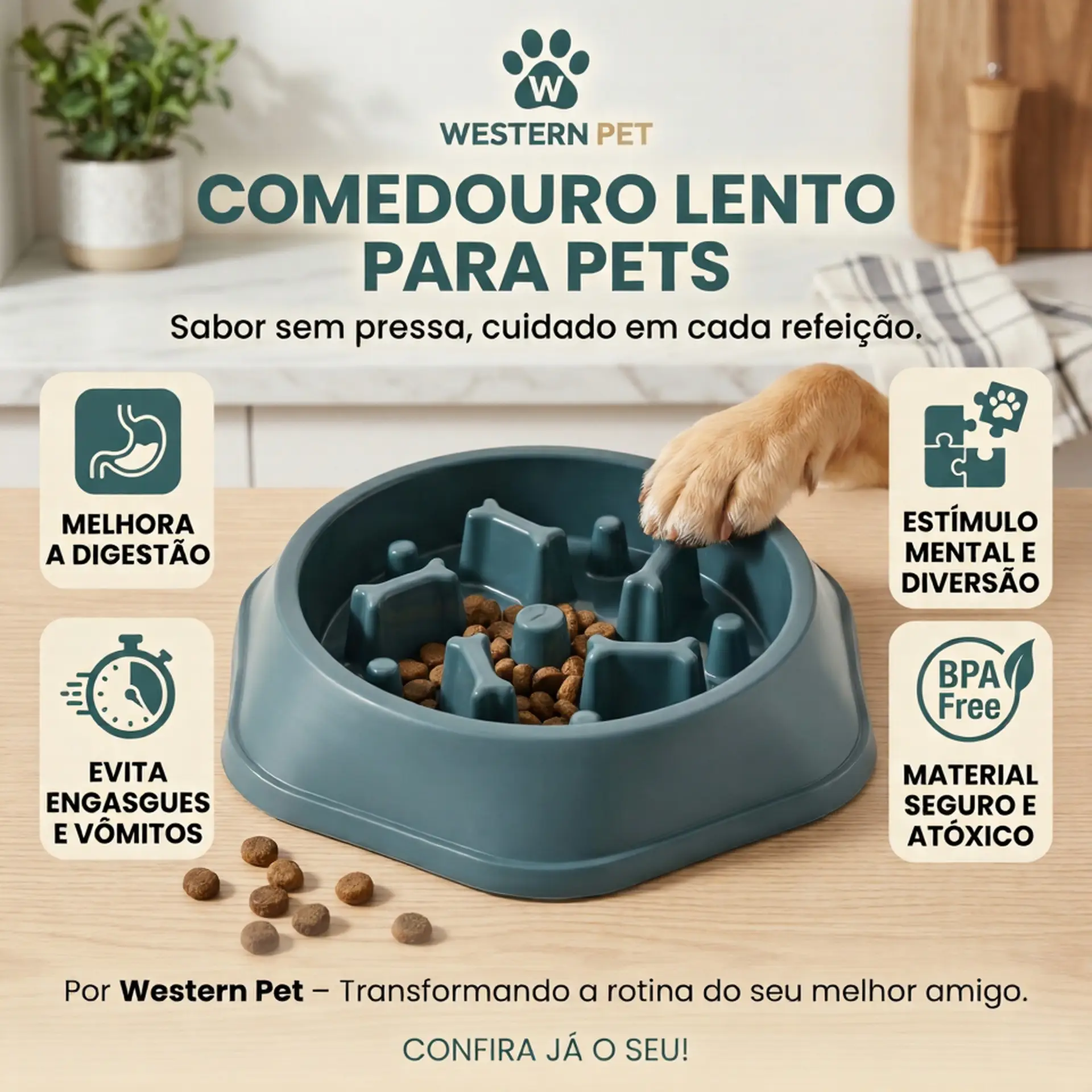 Comedouro Lento em Formato de Osso (Embalagem OPP)