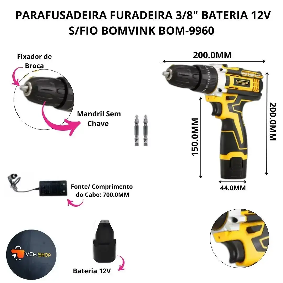 Parafusadeira e Furadeira Sem Fio Led 1350 RPM 12V - Imagem 6