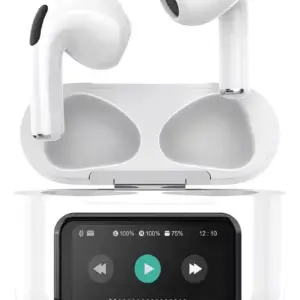 Fone De Ouvido Bluetooth Sem Fio Tws In-ear Tela Touch Lcd Cor Branco Basike