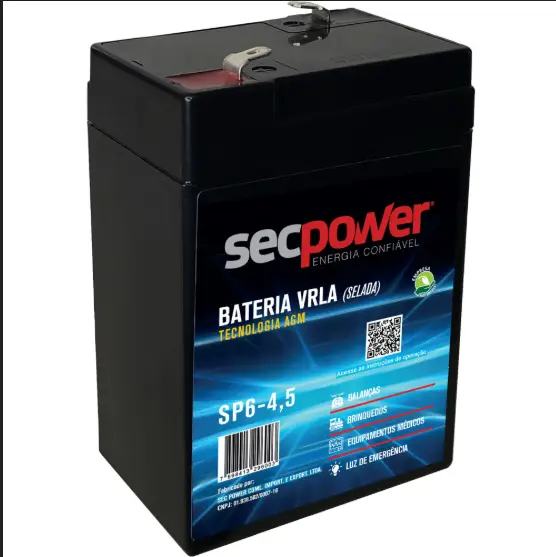 Bateria Chumbo Ácido VRLA AGM Secpower 6V/4,5A SP6-4,5 - Imagem 3