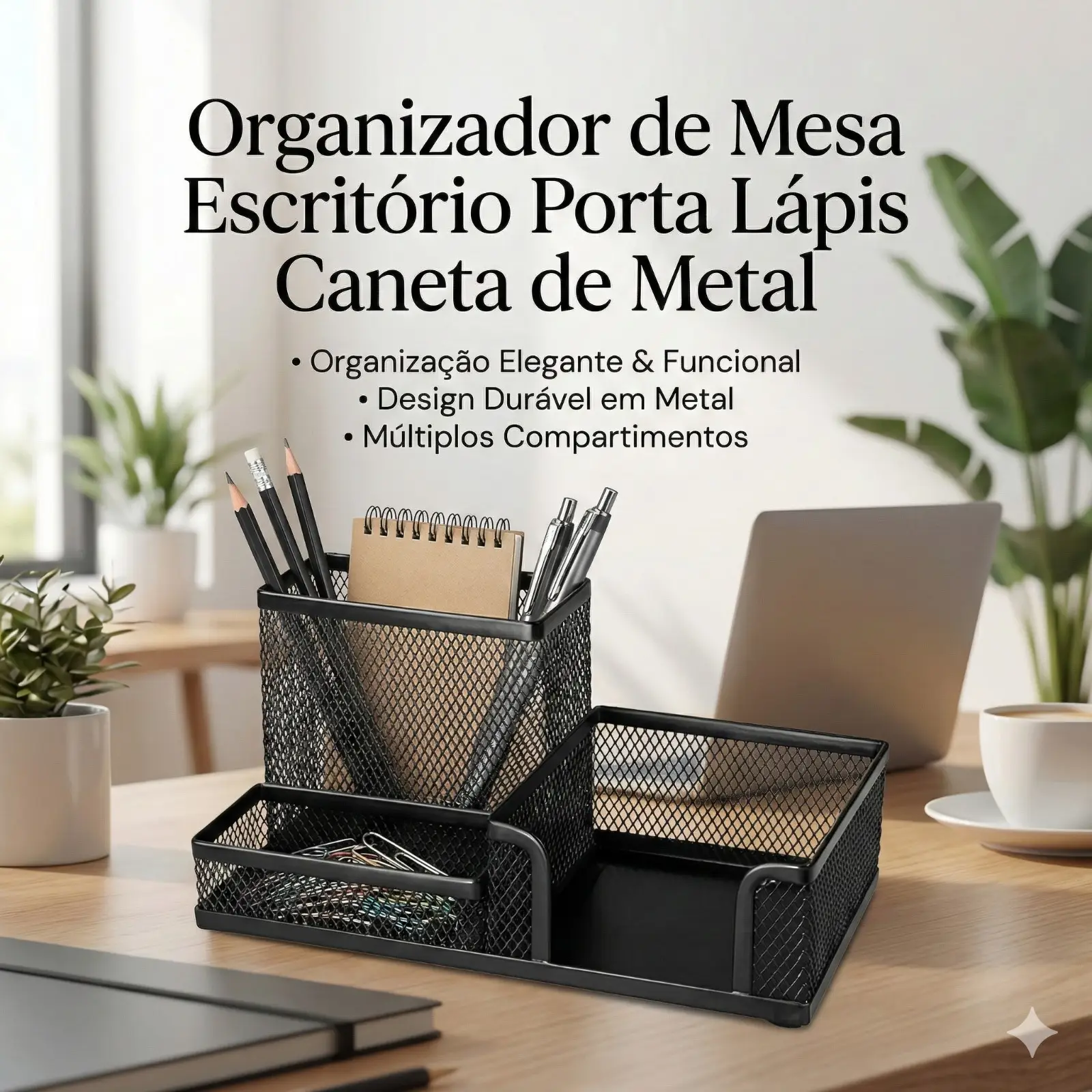 Organizador Mesa Escritório Porta Lápis Caneta de metal - Imagem 6