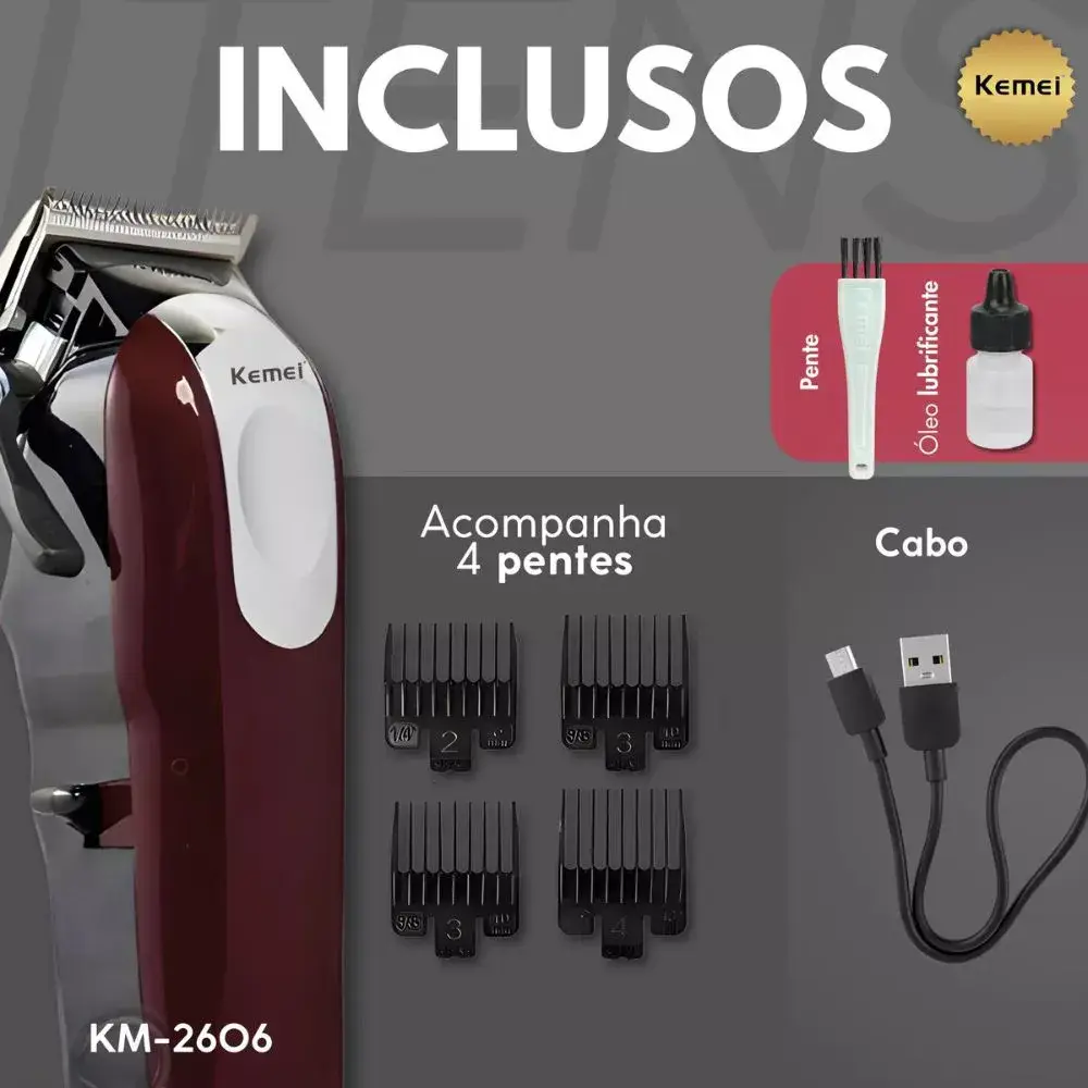 Máquina De Cortar Cabelo Profissional Kemei 2606 Bivolt - Imagem 2