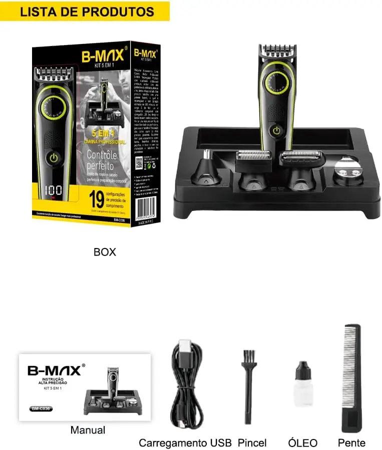 Máquina Aparador de Pelo Multifuncional 5 EM 1 S Fio Bivolt B-MAX - Imagem 4
