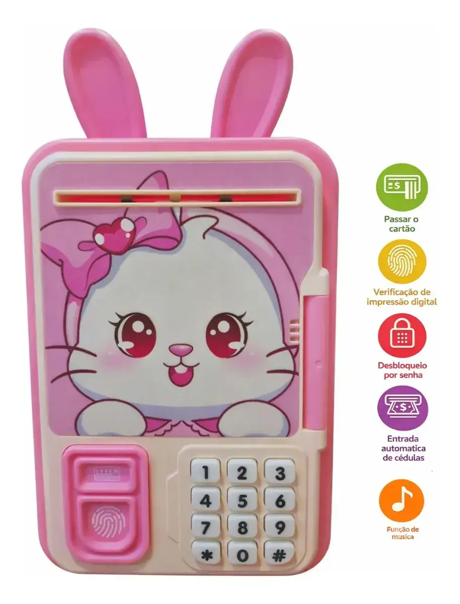 Mini Cofrinho Infantil com Senha e Desbloqueio por Impressão Digital COELHO - Imagem 4