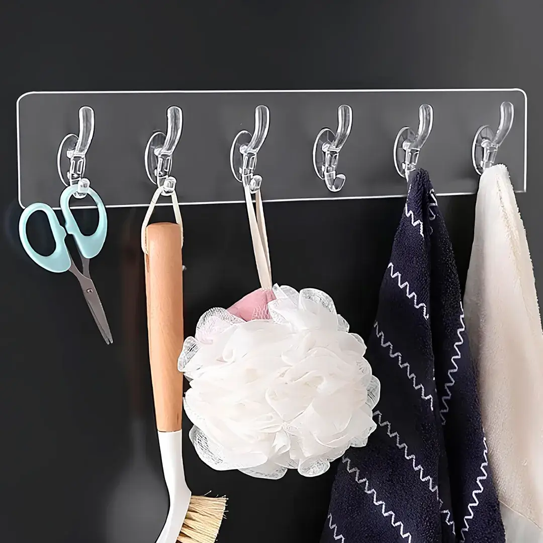 Suporte Transparente OI-0291 - organizador adesivo de alta resistência com 6 ganchos