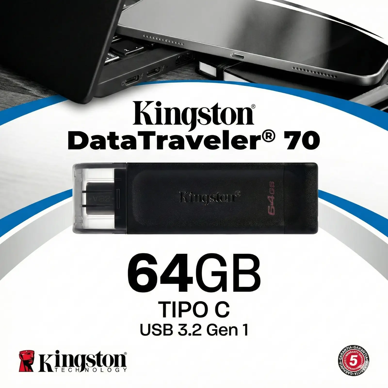 Pendrive Kingston DataTraveler 70 DT70 TIPO C 64GB 3.2 Gen 1 - Imagem 6