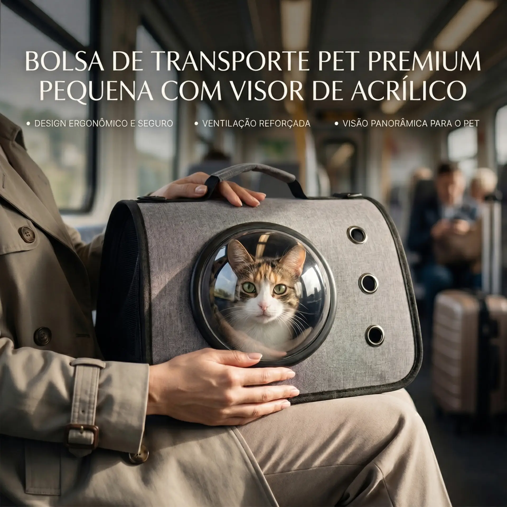 Bolsa de Transporte Pet Premium Pequena com Visor de Acrílico