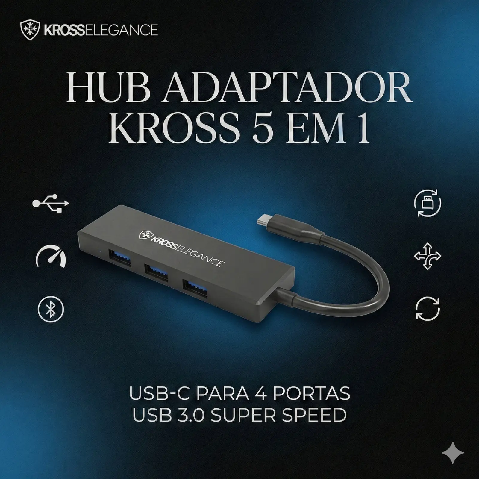 Hub Adaptador Kross 5 em 1 Usb-C para 4 USB 3.0 KE-UC4163 - Imagem 6