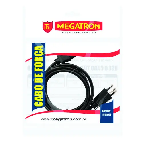 Cabo de Força Tripolar Para Notebook C5 1,2M Preto Megatron - Imagem 4