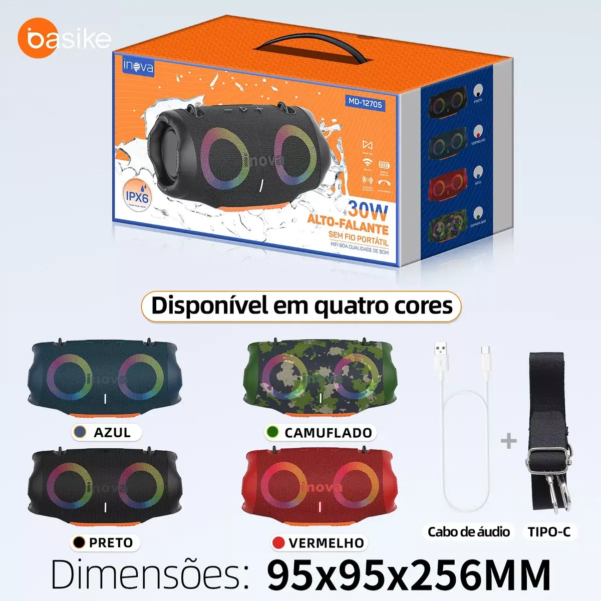 Inova Caixa De Som Tws Party Prova D'Agua Som Estéreo Preto - Imagem 3