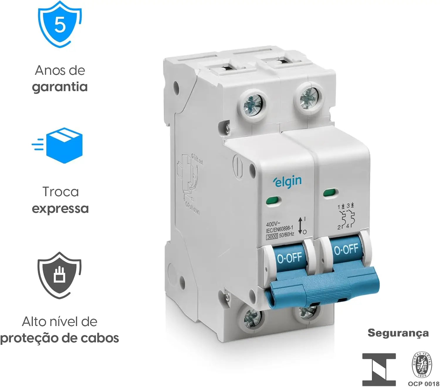 Mini Disjuntor Termomagnético Bipolar 50A Curva C Elgin - Imagem 2