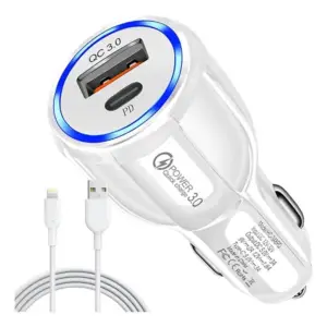 Carregador Veícular USB Tipo C Cabo Carregamento Rápido