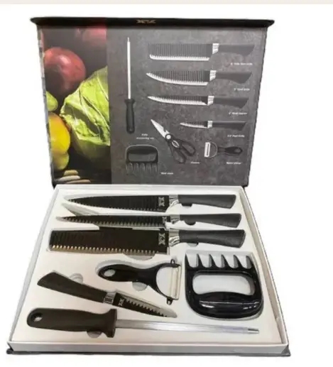 conjunto de facas profissional de 8 pecas Padrao martelado PRETO
