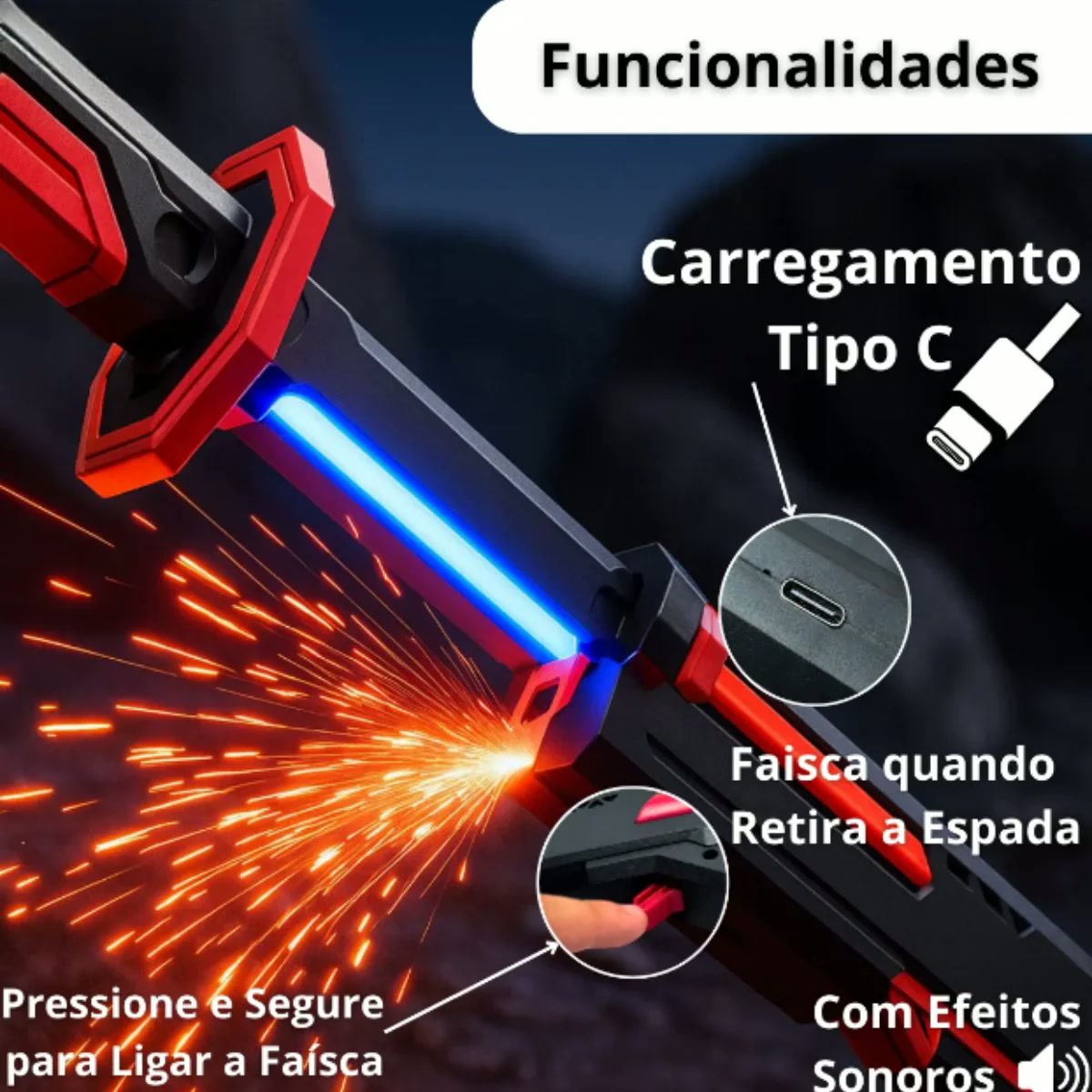 Espada Sparkblade Luz Antiniebla com Efeito Fumaça LED (48cm) - Imagem 3