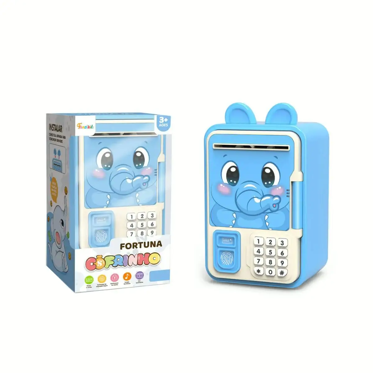 Mini Cofrinho Infantil com Senha e Desbloqueio por Impressão Digital - ELEFANTE - Imagem 2