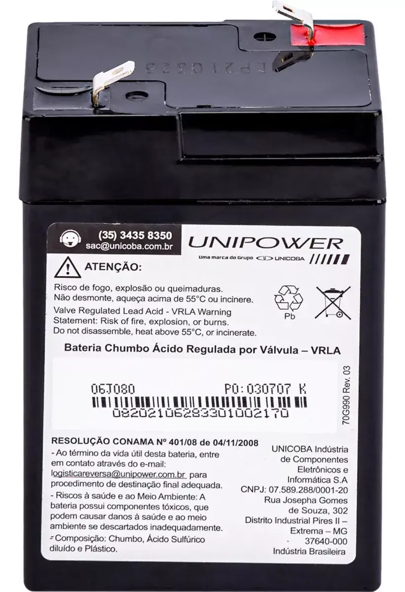 Bateria SELADA UNIPOWER 6V/4,5AH SEG - Imagem 4