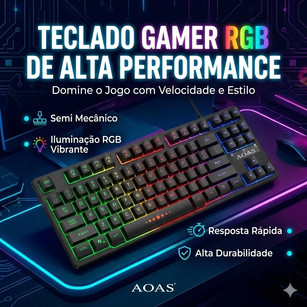Teclado Gamer Aoas QWERTY US Preto RGB M-880 Semi Mecânico - Imagem 6