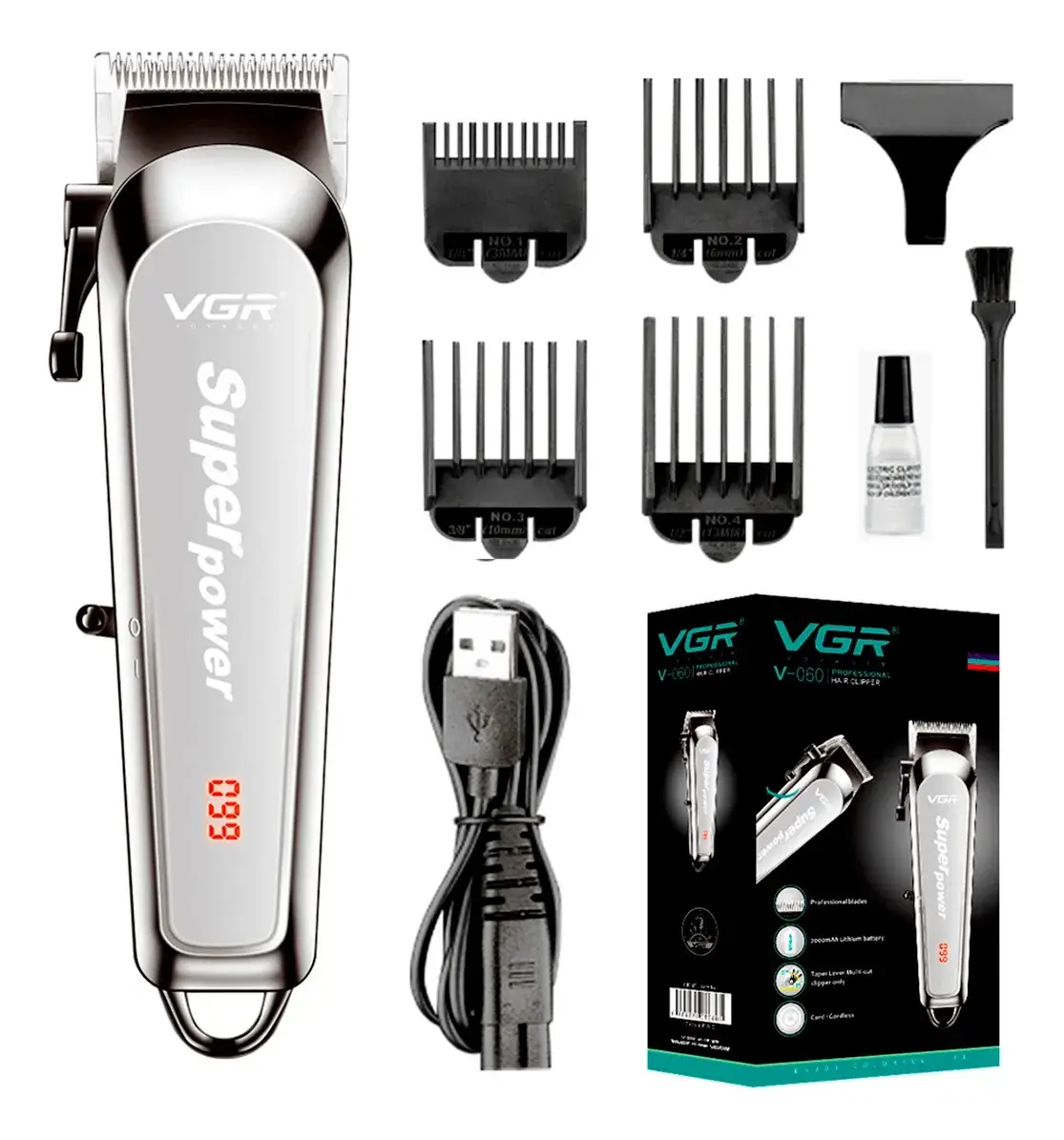 Cortador de Cabelo Profissional VGR OIV-060 4 Pentes