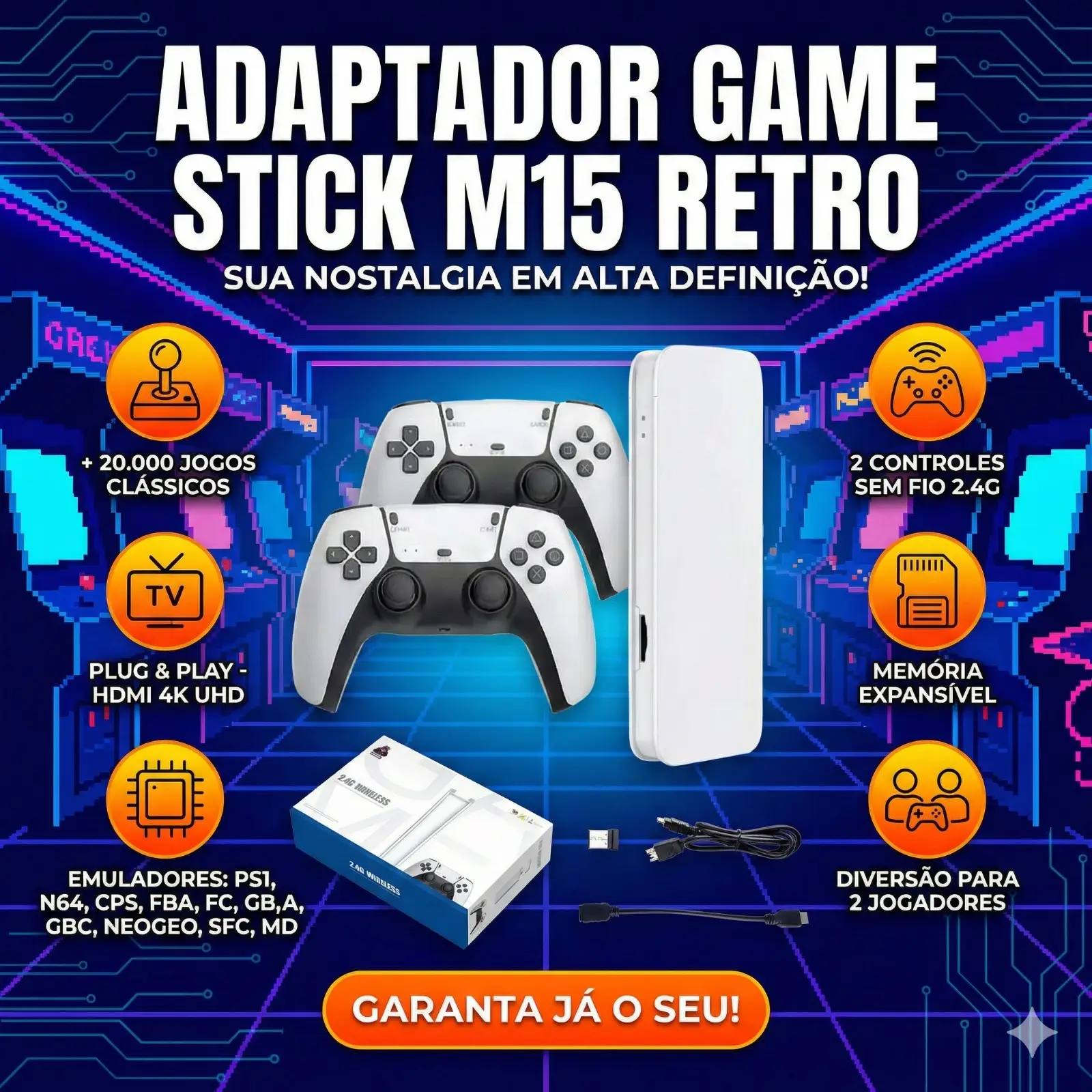 Adaptador Game Stick M15 Retro 2 Controles Vinte Mil Jogos - Imagem 6