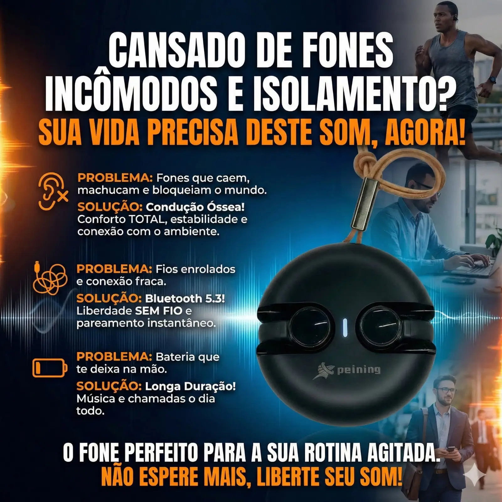 Fone de Ouvido TWS Bluetooth 5.3 Condução Óssea PEI-P751 - Imagem 6