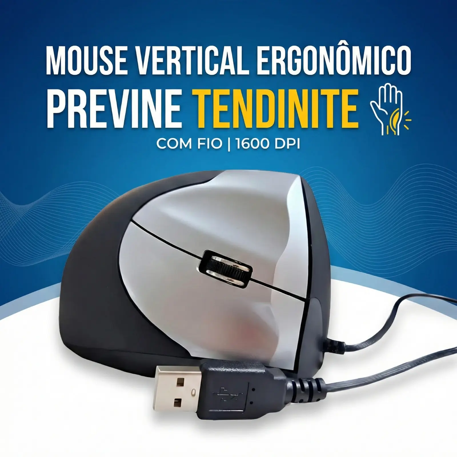 Mouse Vertical Ergonômico Com Fio 1600 DPI Previne Tendinite - Imagem 5