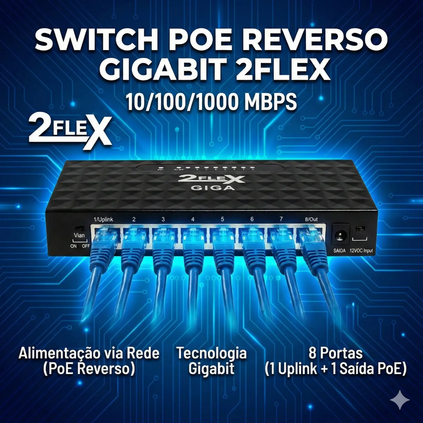 SWITCH POE REVERSO GIGABIT 2FLEX 10/100/1000 MBPS - Imagem 5
