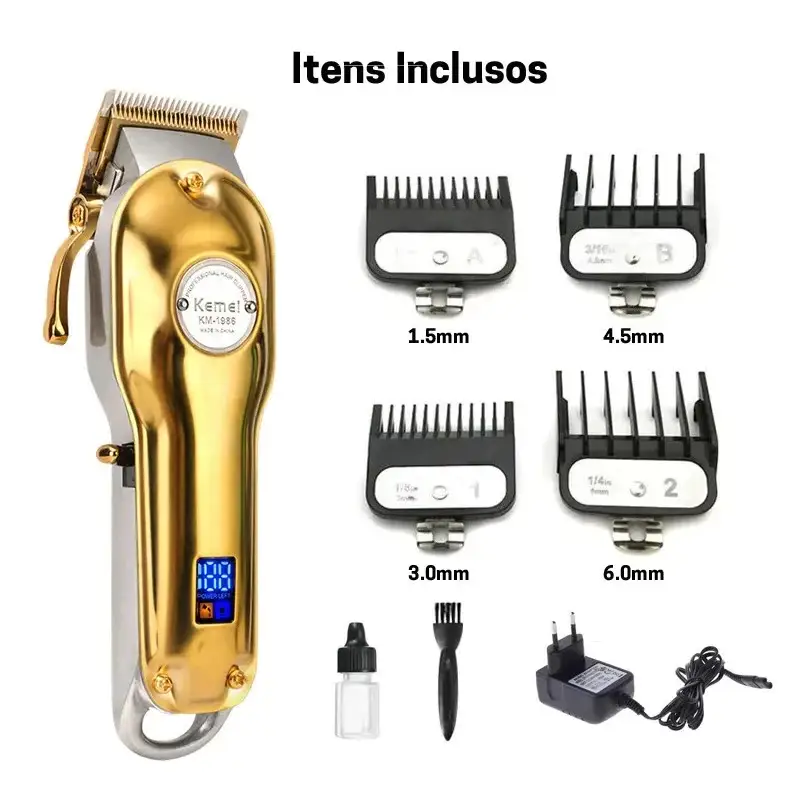 Máquina de Cortar Cabelo Elétrica Kemei KM-1986 com Corpo Metálico Completo, Ajustável e Recarregável - Imagem 5
