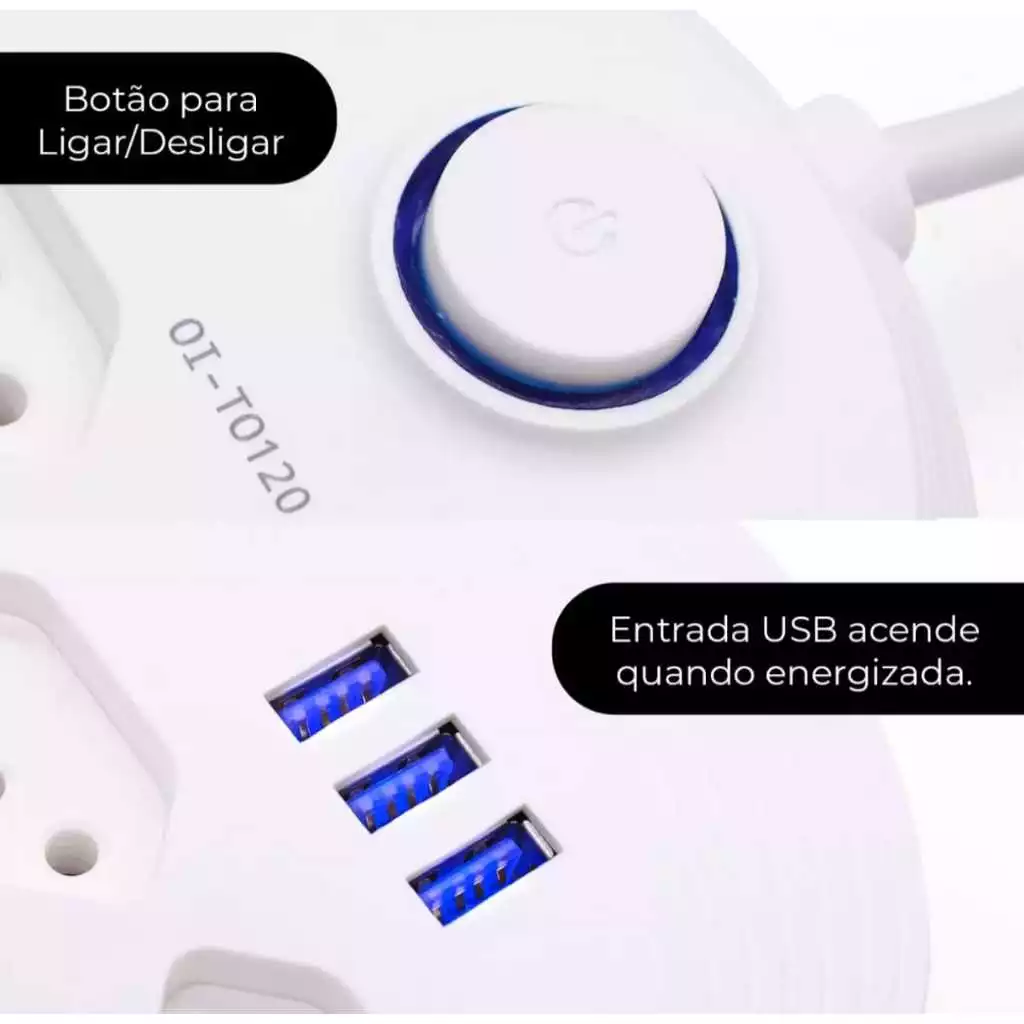 Extensão Régua com 6 Saídas 3 Entradas USB OI-TO120 - Imagem 3