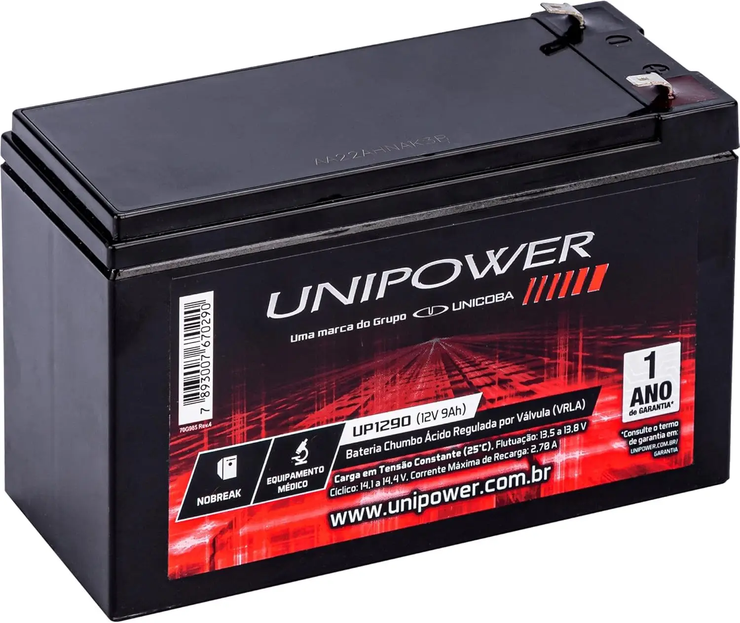 Bateria Selada Unipower 12v 9ah Alarmes Cercas Nobreak - Imagem 2
