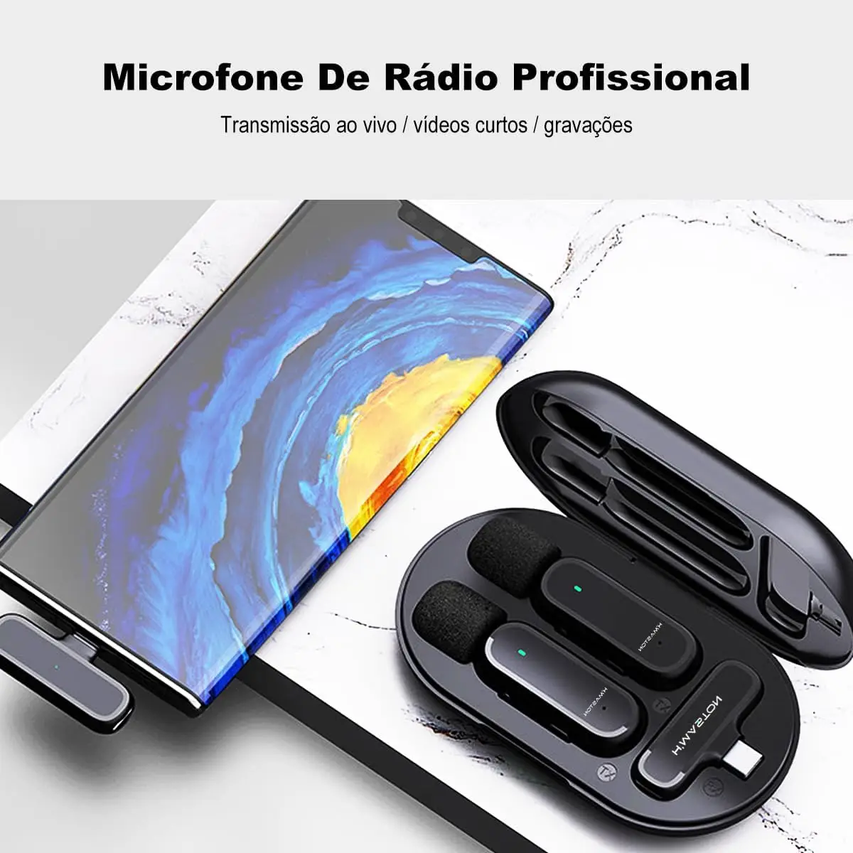 Microfone Lapela Sem Fio H'Maston Tipo C 3 em 1 P Gravação - Imagem 4
