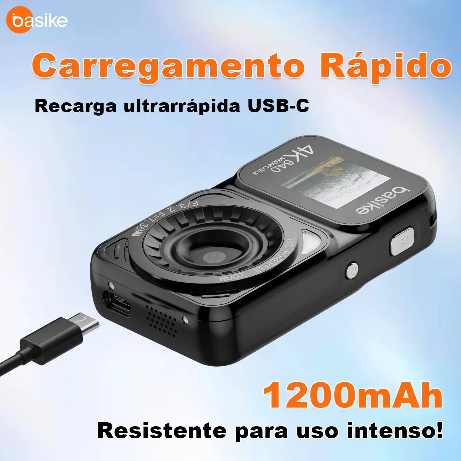 Câmera Digital Basike 4k 64MP Dual Screen Tela Dupla 18X - Imagem 3