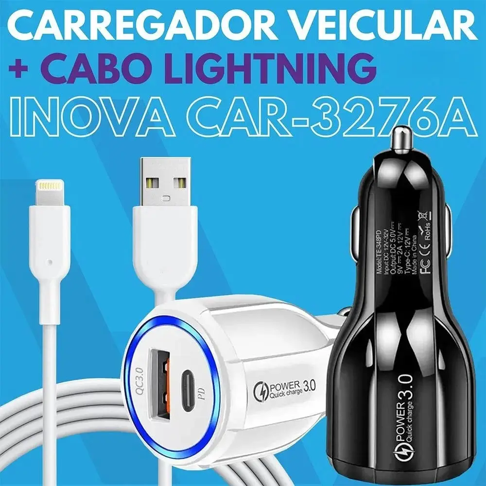 Carregador Veícular USB Tipo C Cabo Carregamento Rápido - Imagem 2