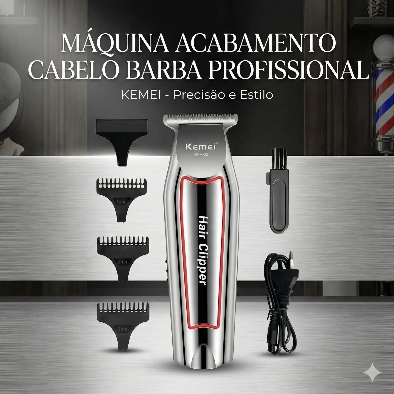 Máquina Acabamento Cabelo Barba Profissional KM-032 Kemei - Imagem 6