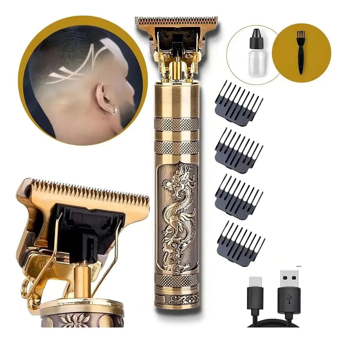 Máquina de Cortar Cabelo Barbear Acabamento Dragão Dourada - Imagem 6