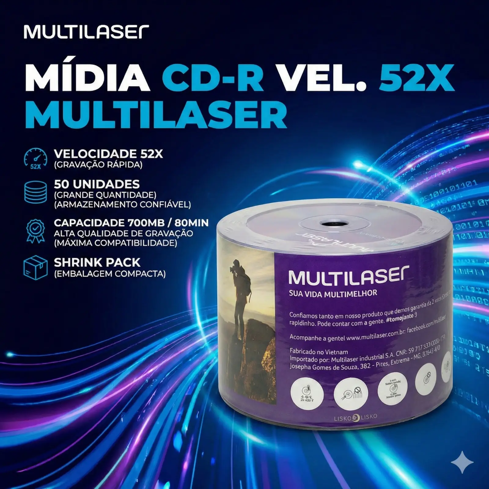 Mídia Cd-R Vel. 52X - 50 Un. Shrink - CD051 - Imagem 3