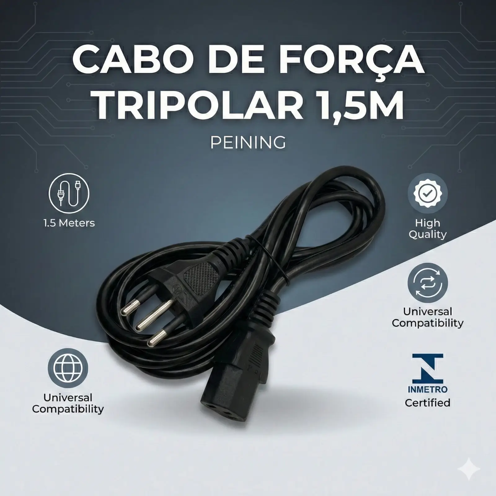 Cabo de força tripolar 1,5m Peining PEIJ365 - Imagem 4